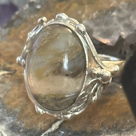 Dendritic agate southwestern setting sterling silver ring - Picture 3 of 12